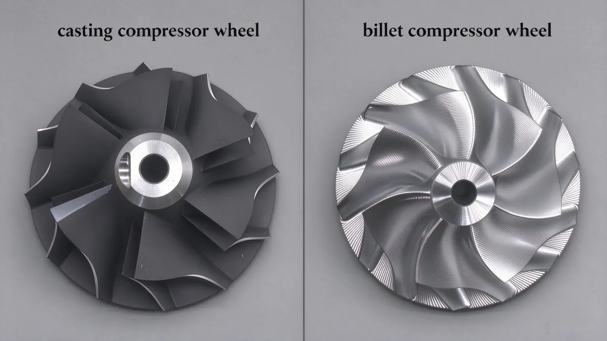 Cast compressor wheel (left) versus billet compressor wheel (right)