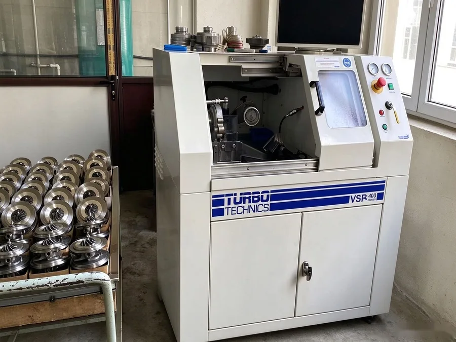 VSR 400 dynamic balancing machine with rotor wheels ready for balancing